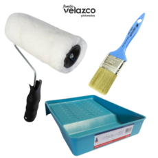 Kit Para Pintar - Rodillo lana N°22  + Pincel N°20 + Bandeja Plana Grande